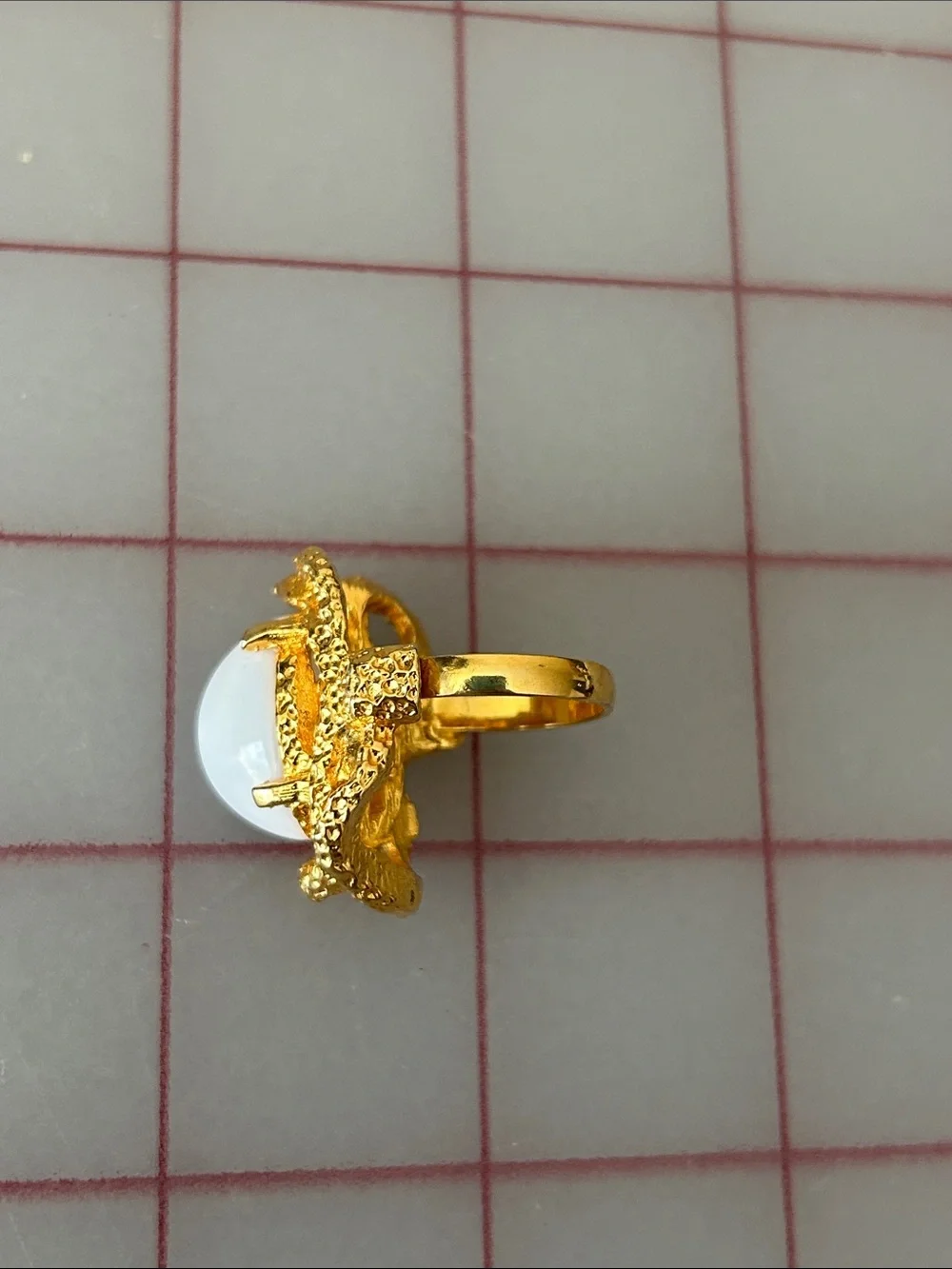 Gold-Tone White Cabochon Statement Ring